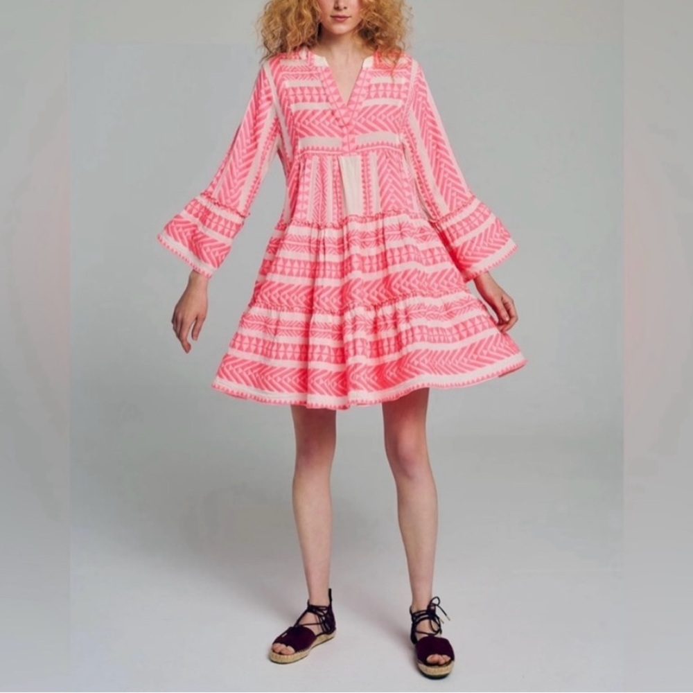 Devotion Twins Embroidered Ella Tunic Dress size petite XS. Neon Pink color